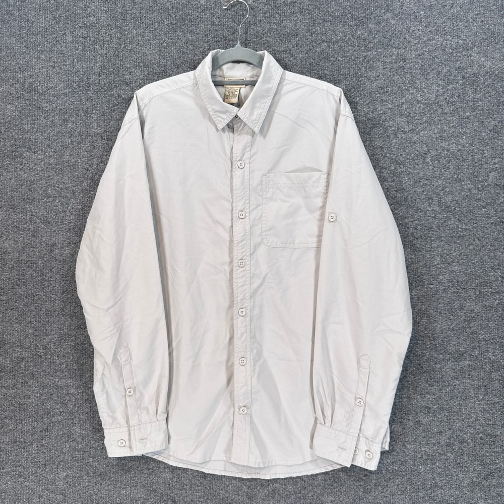 L.L Bean Button Down Shirt Mens Medium Gray Roll Tab Sleeve Hiking Tech Ripstop